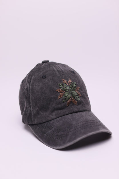 Brown & Olive star hand embroidered cap