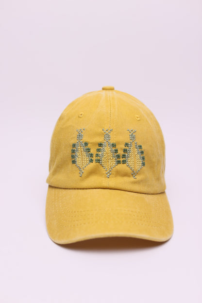 3 saru yellow hand embroidered cap