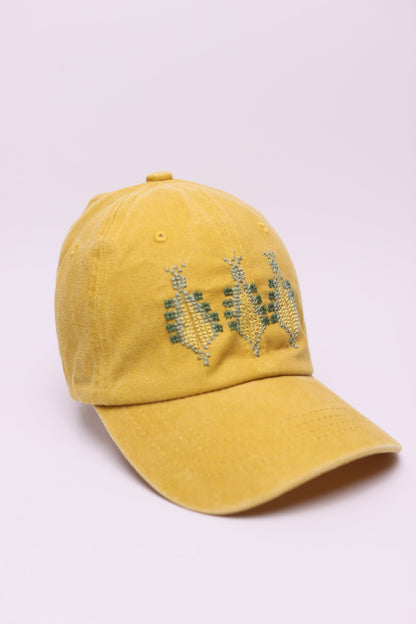 3 saru yellow hand embroidered cap