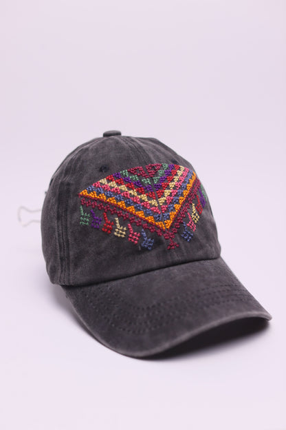 Muticolor triangle hand embroidered cap