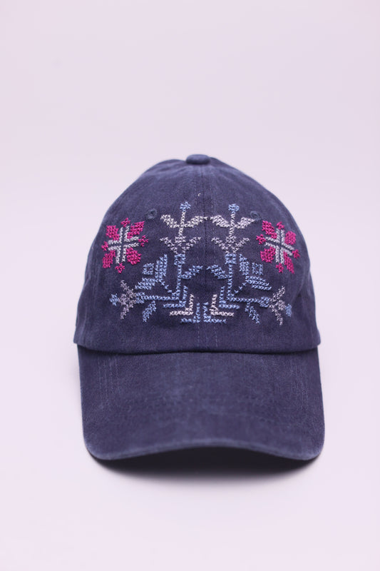Navy Full bloom hand embroidered cap