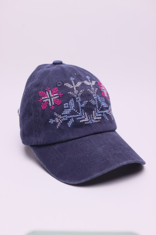 Navy Full bloom hand embroidered cap