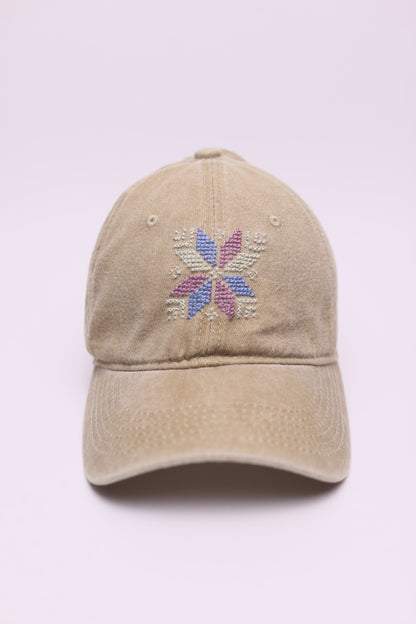 Beige Pastel star hand embroidered cap