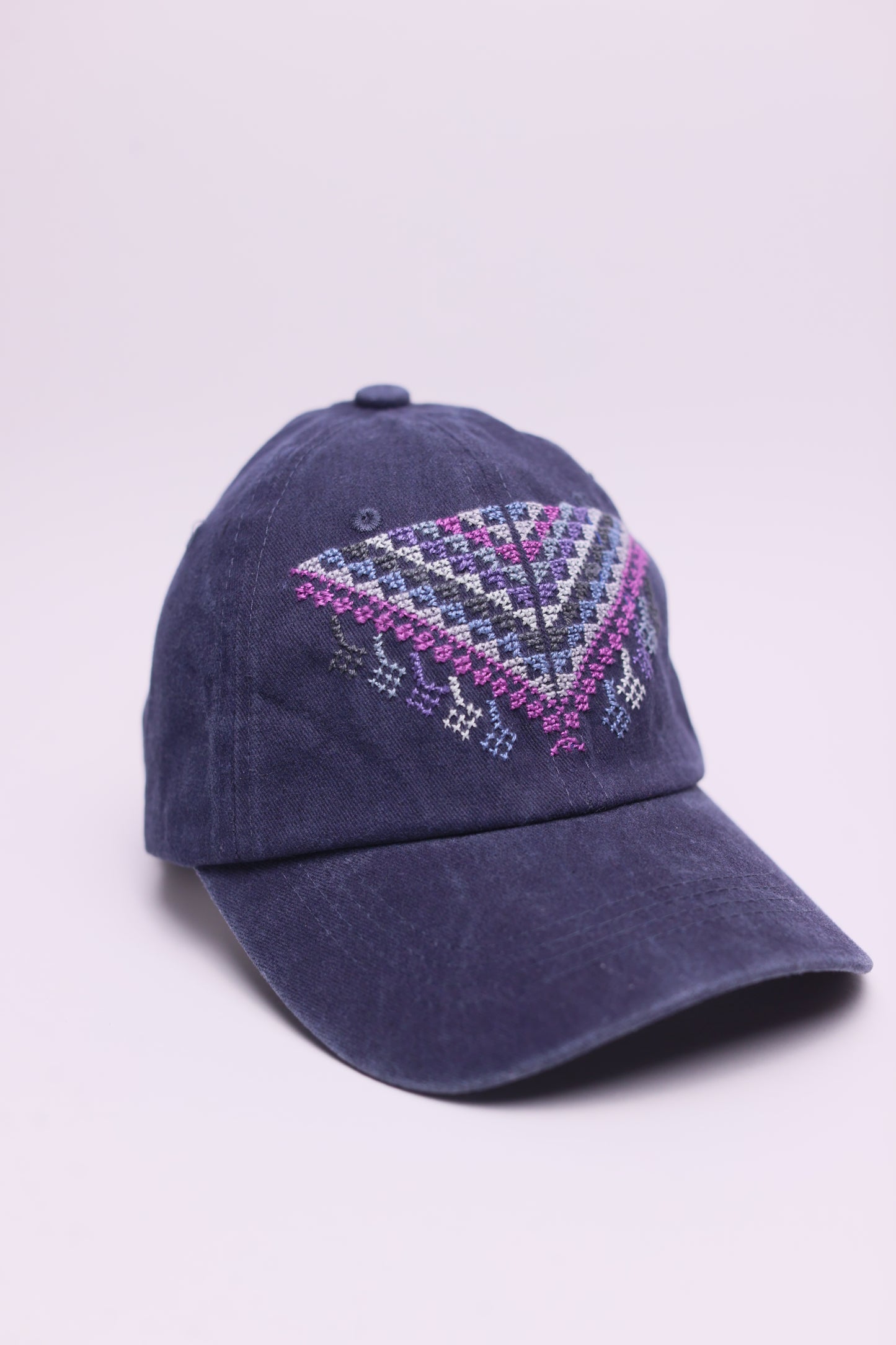 Multicolor triangle hand embroidered cap