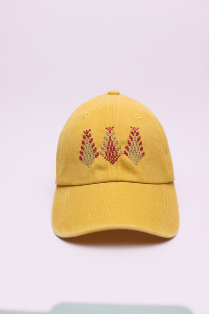 3 Saru yellow hand embroidered cap
