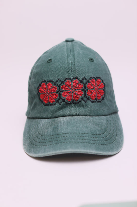 Red poppy hand embroidered cap