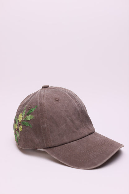 Brown Olive branch hand embroidered cap