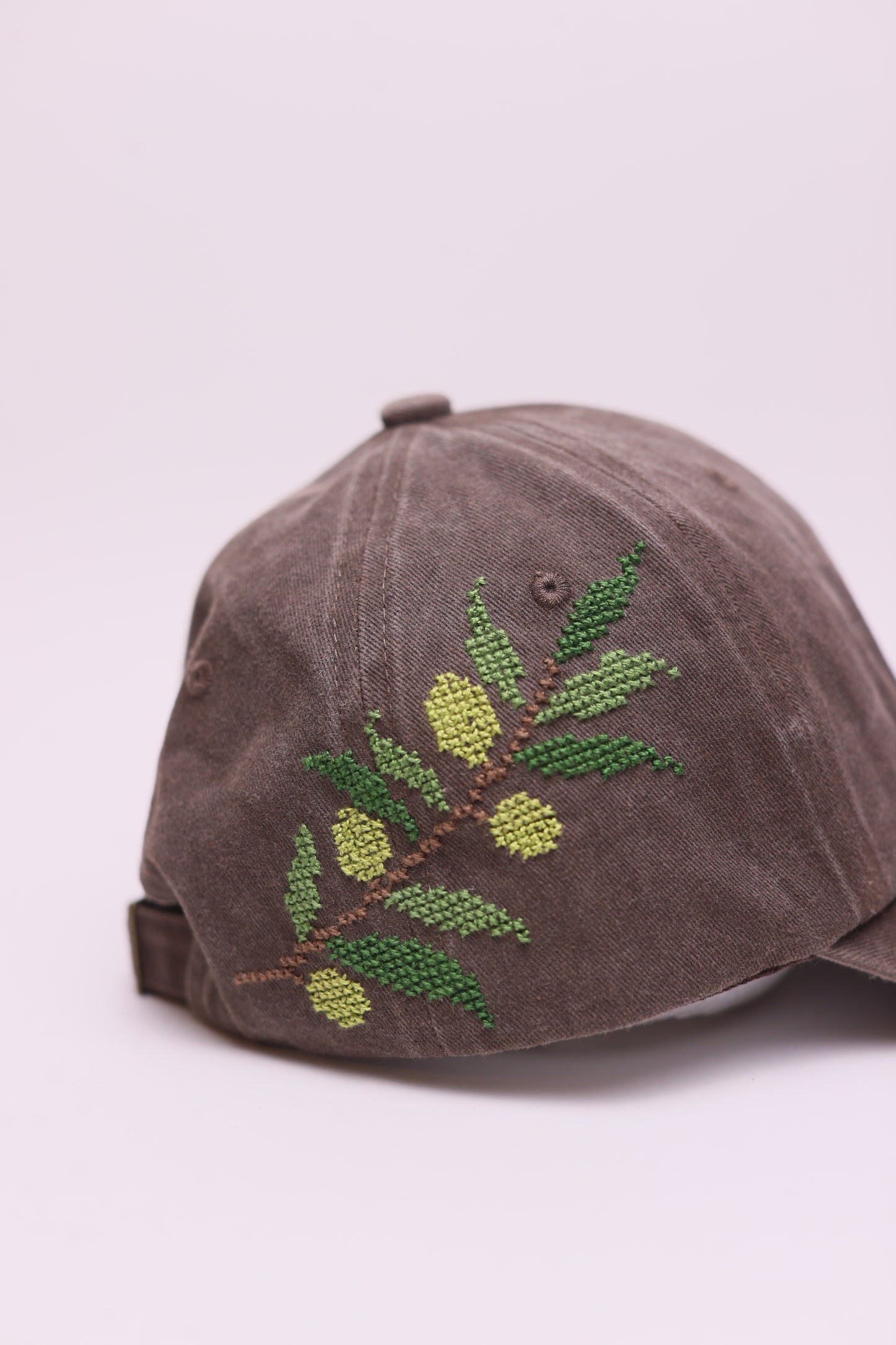 Brown Olive branch hand embroidered cap