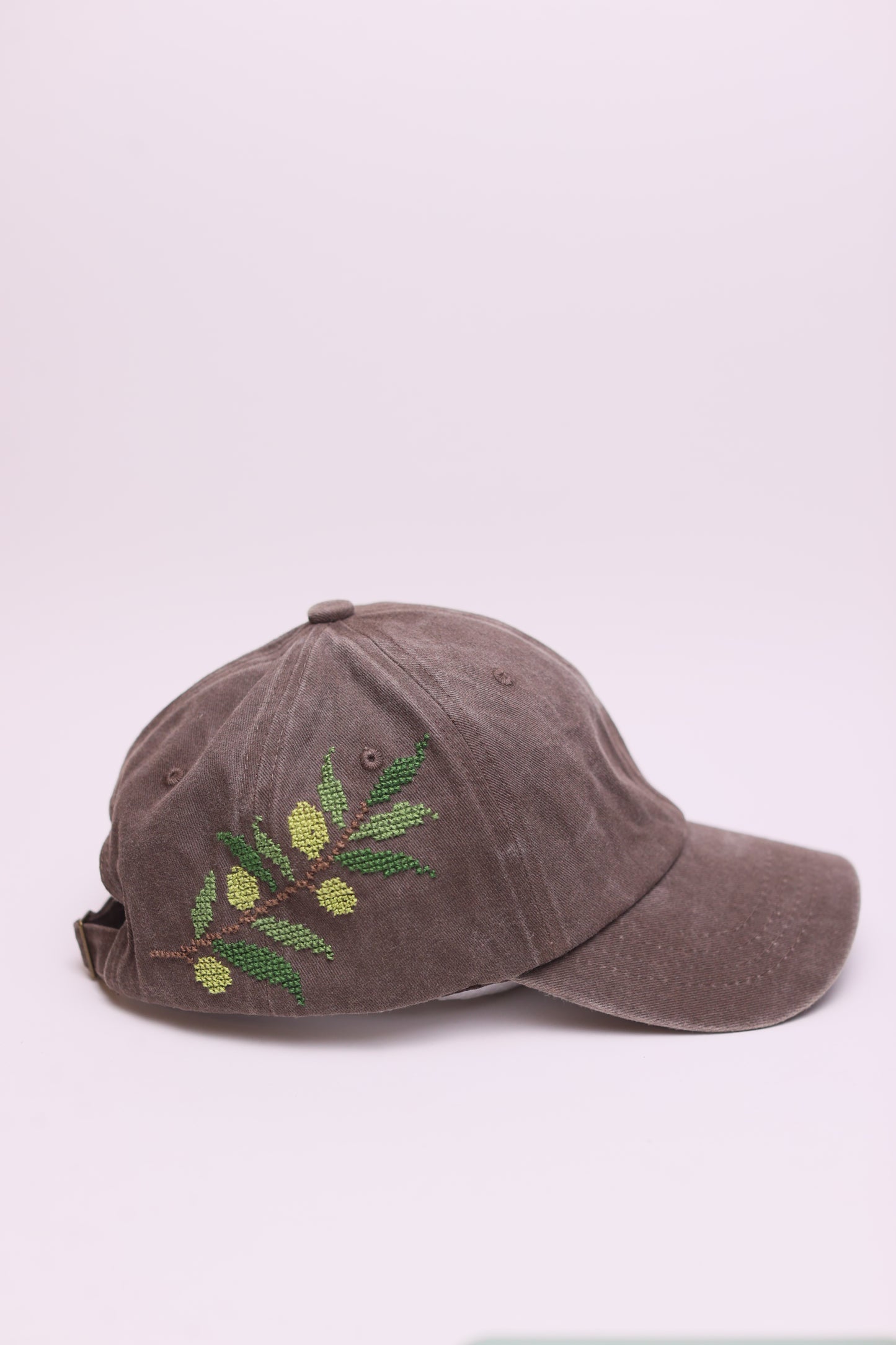 Brown Olive branch hand embroidered cap