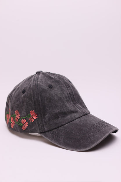 Rose hand embroidered cap