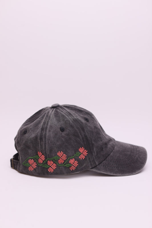 Rose hand embroidered cap