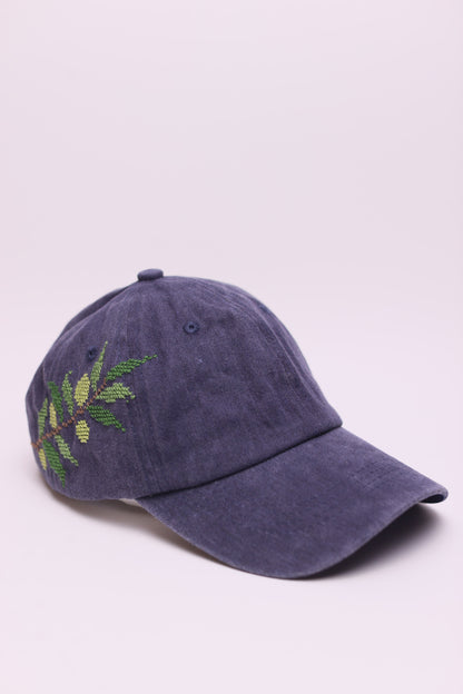 Navy olive branch hand embroidered cap