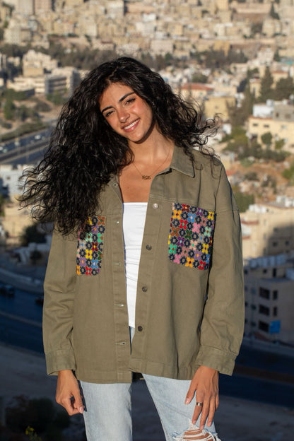 Halimeh Olive hand embroidered jacket