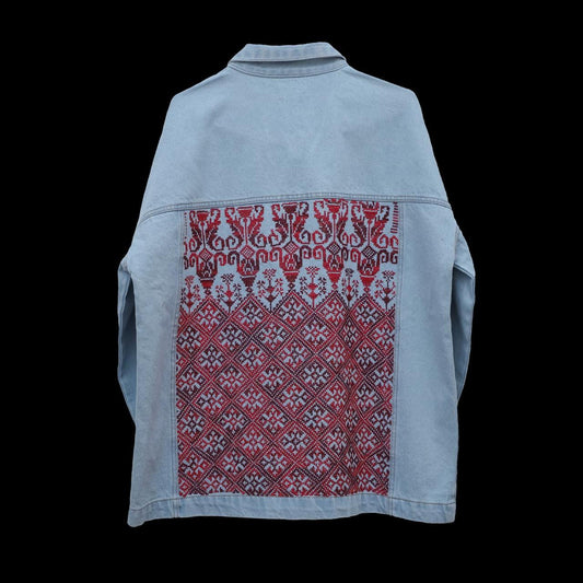 Halimeh red hand embroidered denim jacket