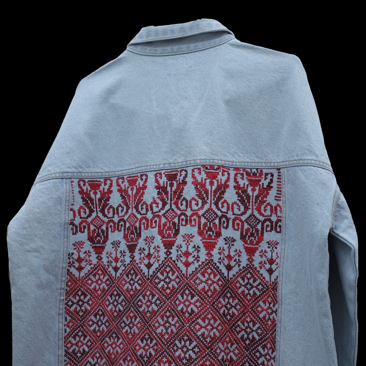 Halimeh red hand embroidered denim jacket