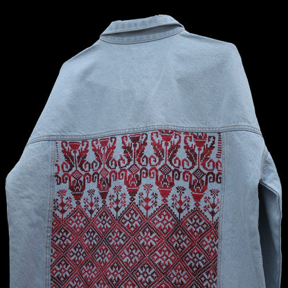 Halimeh red hand embroidered denim jacket