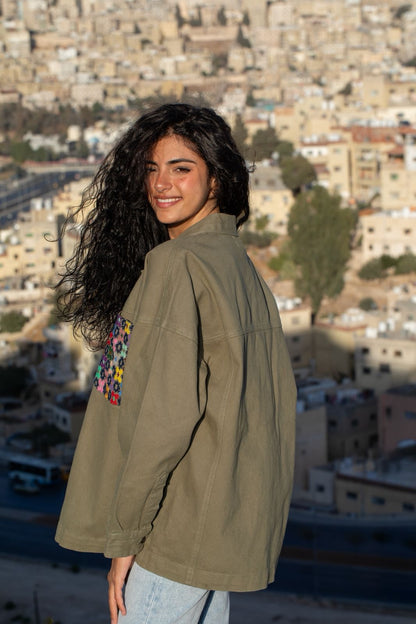 Halimeh Olive hand embroidered jacket