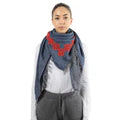 BLUE LINEN SHAWL SQUARE RED POPPY