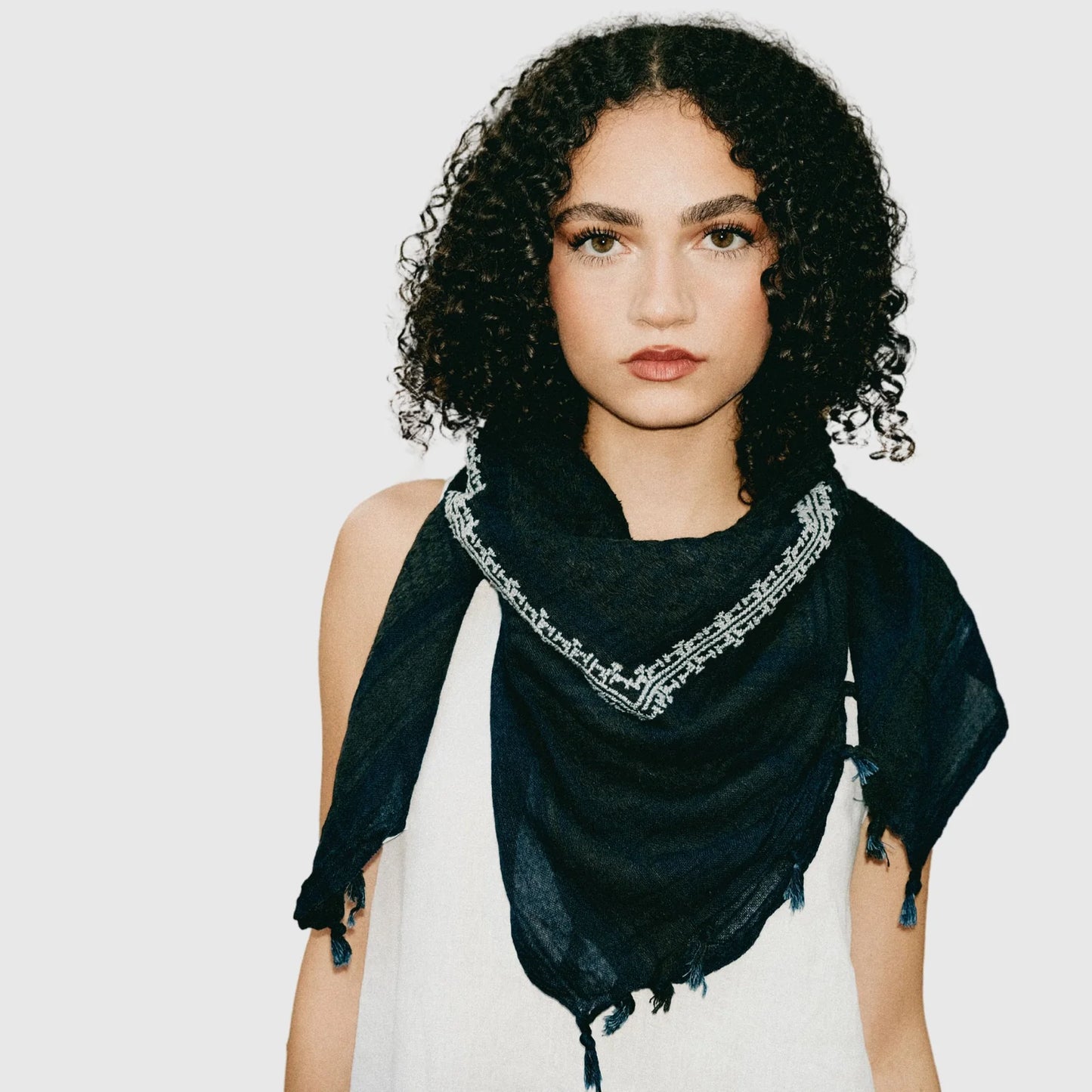 SEP MARY COTTON KEFFIYEH- GRAPHITE & DARK BLUE