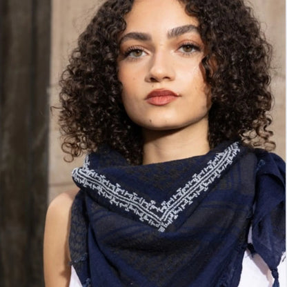 SEP MARY COTTON KEFFIYEH- GRAPHITE & DARK BLUE