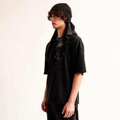SEP MARY COTTON KEFFIYEH- GRAPHITE & DARK BLUE
