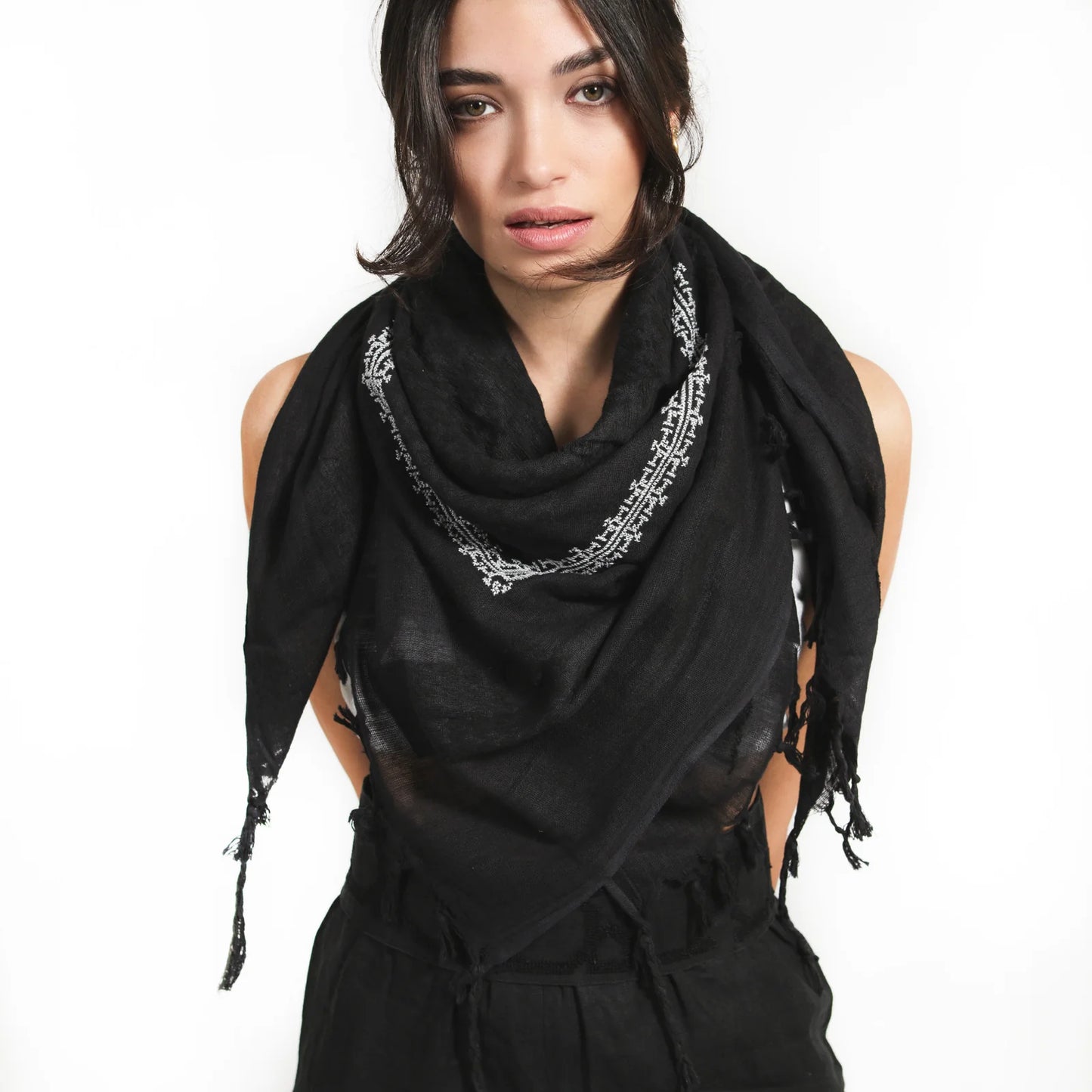 SEP MARY COTTON KEFFIYEH- GRAPHITE & DARK BLUE